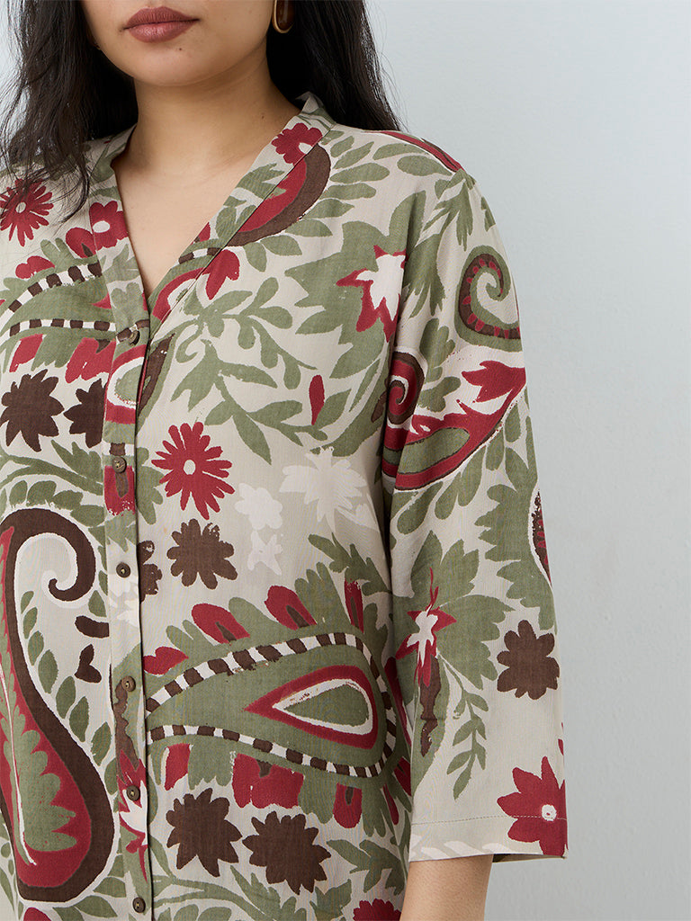 Diza Green Paisley Printed A-Line Kurta