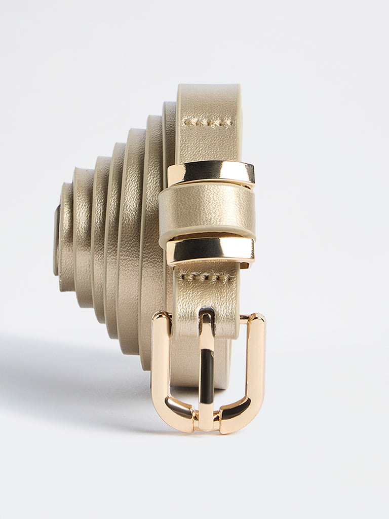 Westside Accessories Light Gold Metal-Detailed U-Buckle Belt