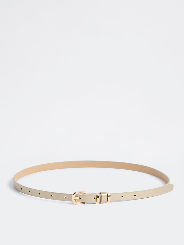Westside Accessories Light Gold Metal-Detailed U-Buckle Belt