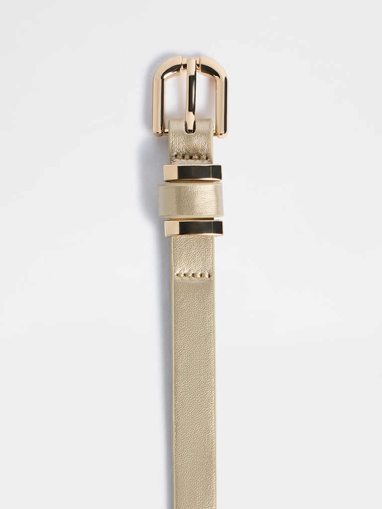 Westside Accessories Light Gold Metal-Detailed U-Buckle Belt