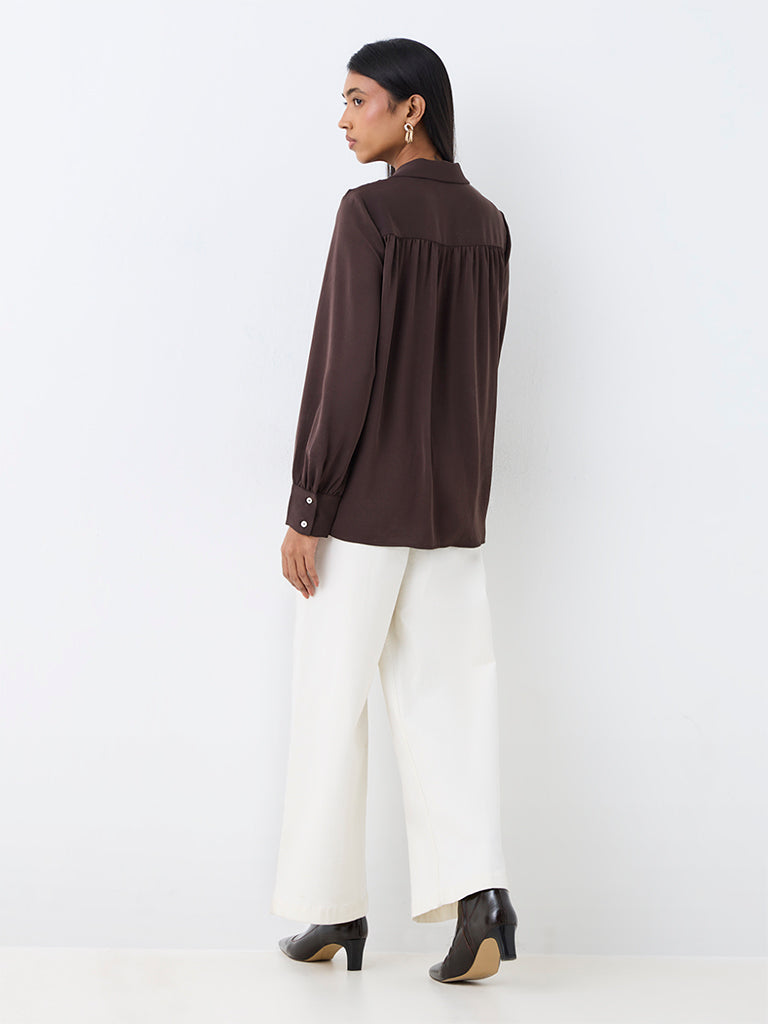 Wardrobe Ivory Solid High-Waist Flared Jeans