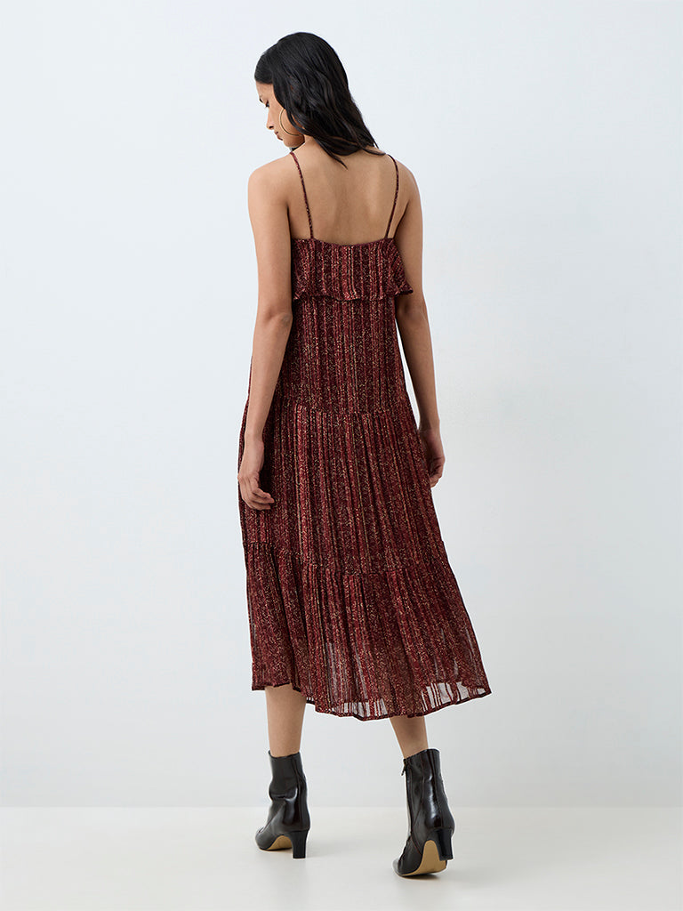 LOV Brown Printed Tiered Dress