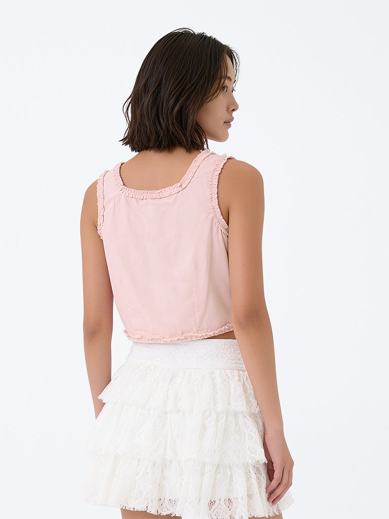 Y&F Kids Girls Pink Solid Cotton Top
