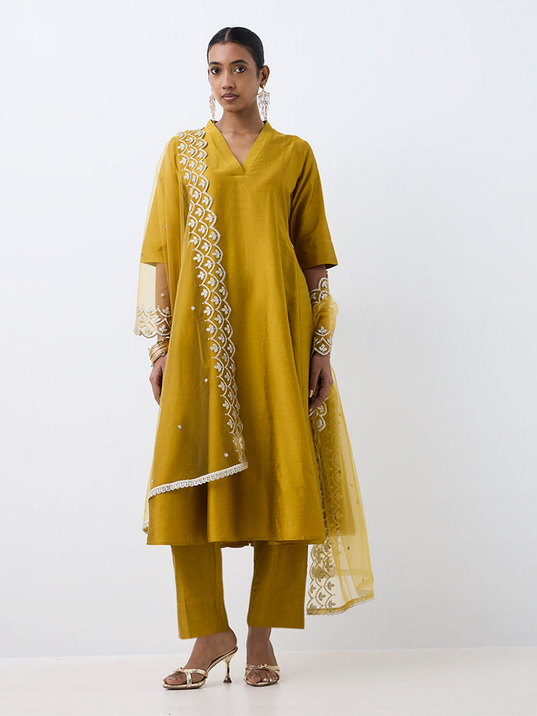 Vark Mustard Solid Flared Ethnic Set