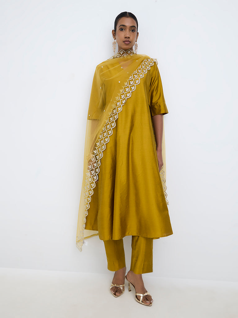 Vark Mustard Solid Flared Ethnic Set
