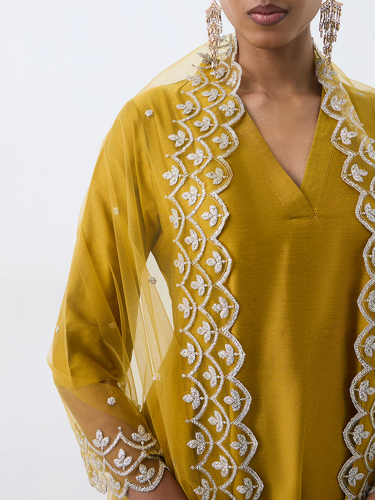 Vark Mustard Solid Flared Ethnic Set