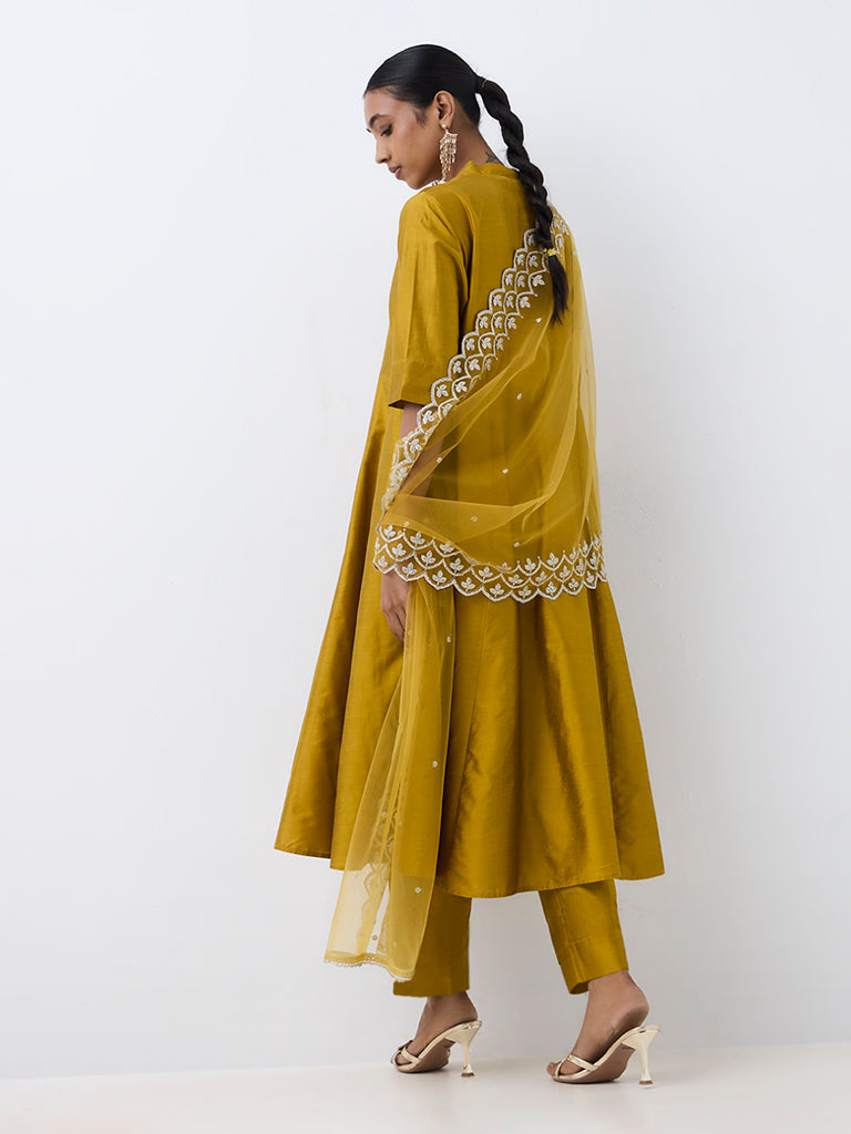 Vark Mustard Solid Flared Ethnic Set