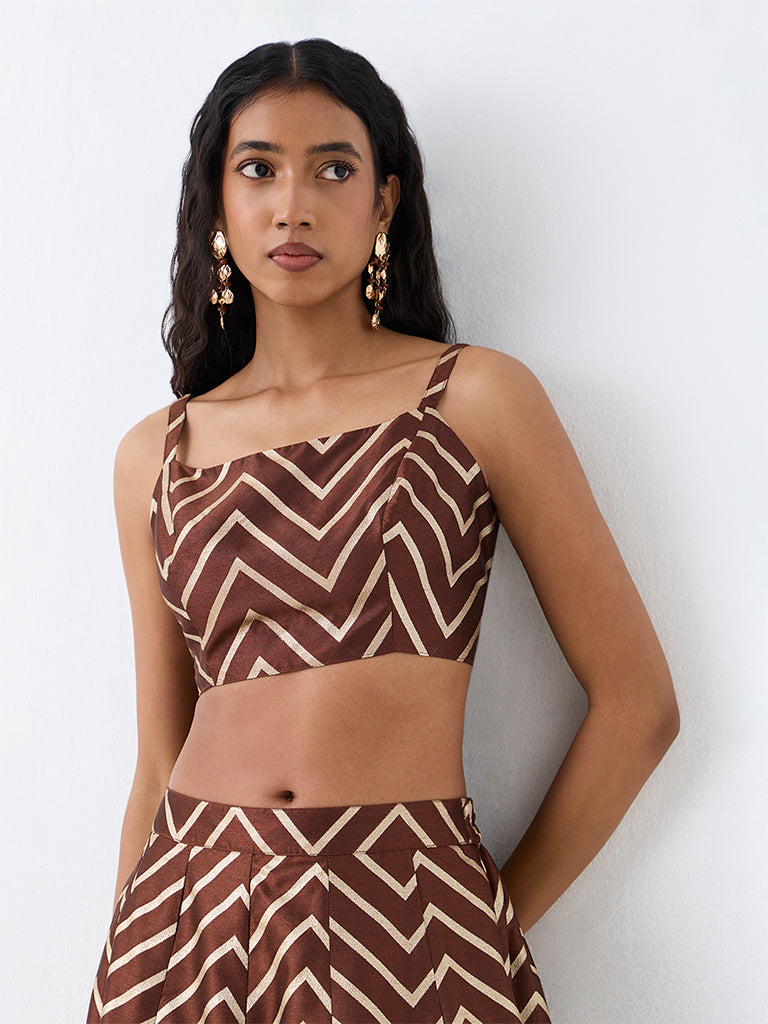 Vark Dark Brown Chevron Pattern Top