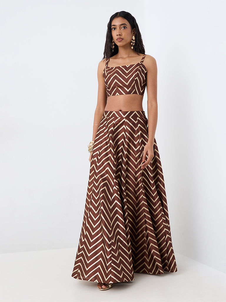 Vark Dark Brown Chevron Pattern Top