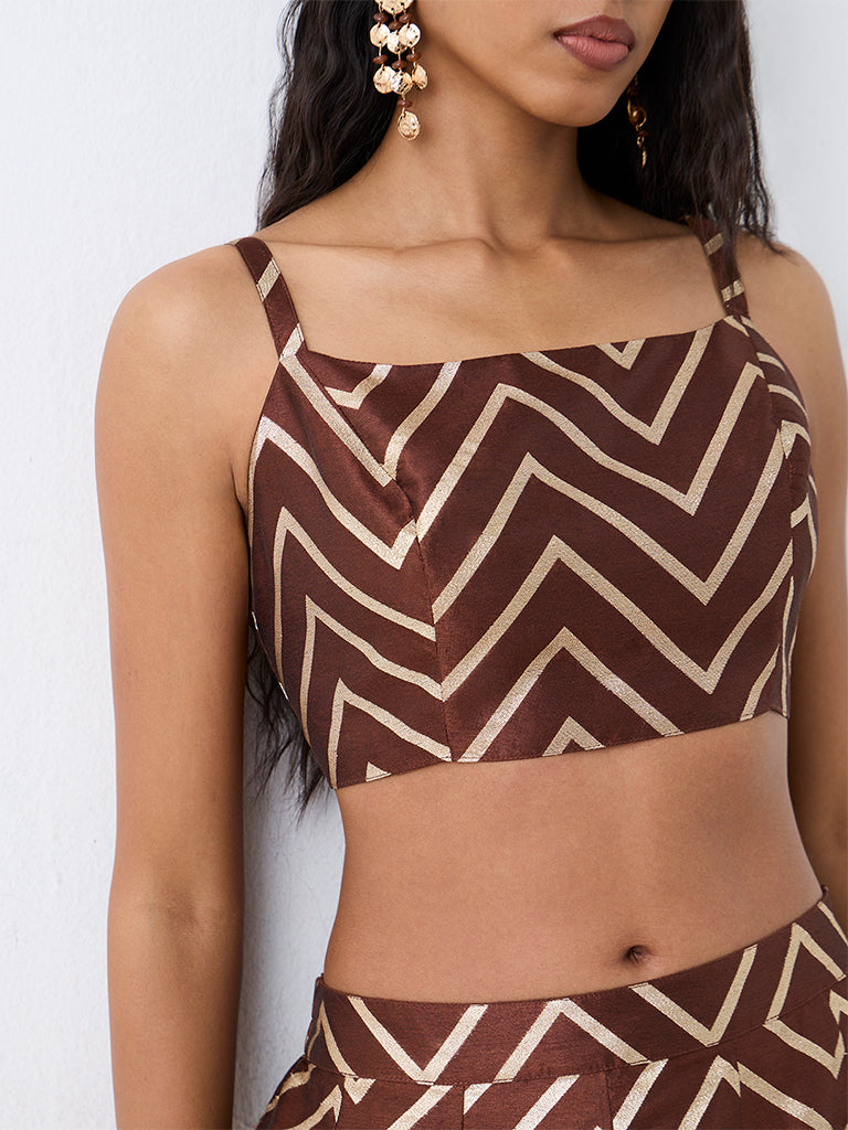 Vark Dark Brown Chevron Pattern Top