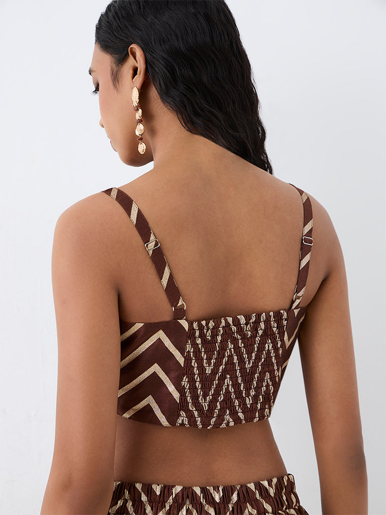 Vark Dark Brown Chevron Pattern Top