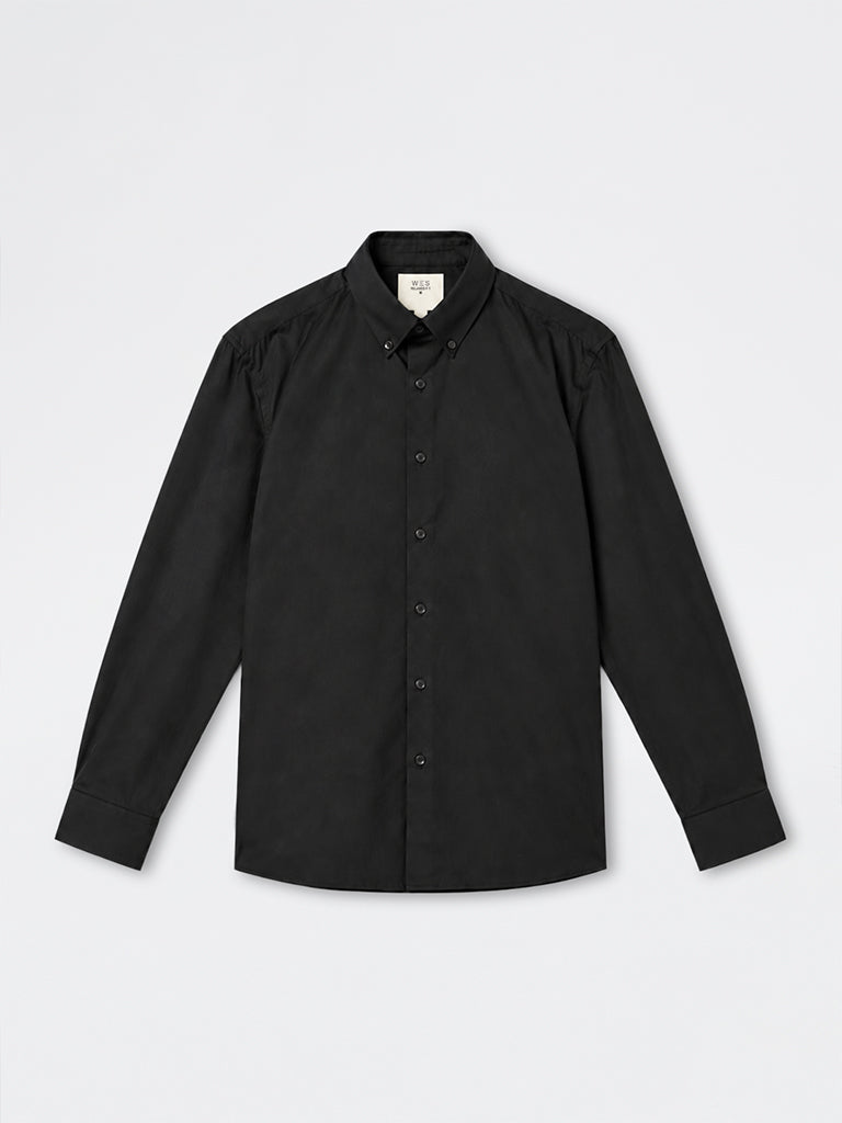 WES Formals Black Solid Slim-Fit Cotton Shirt