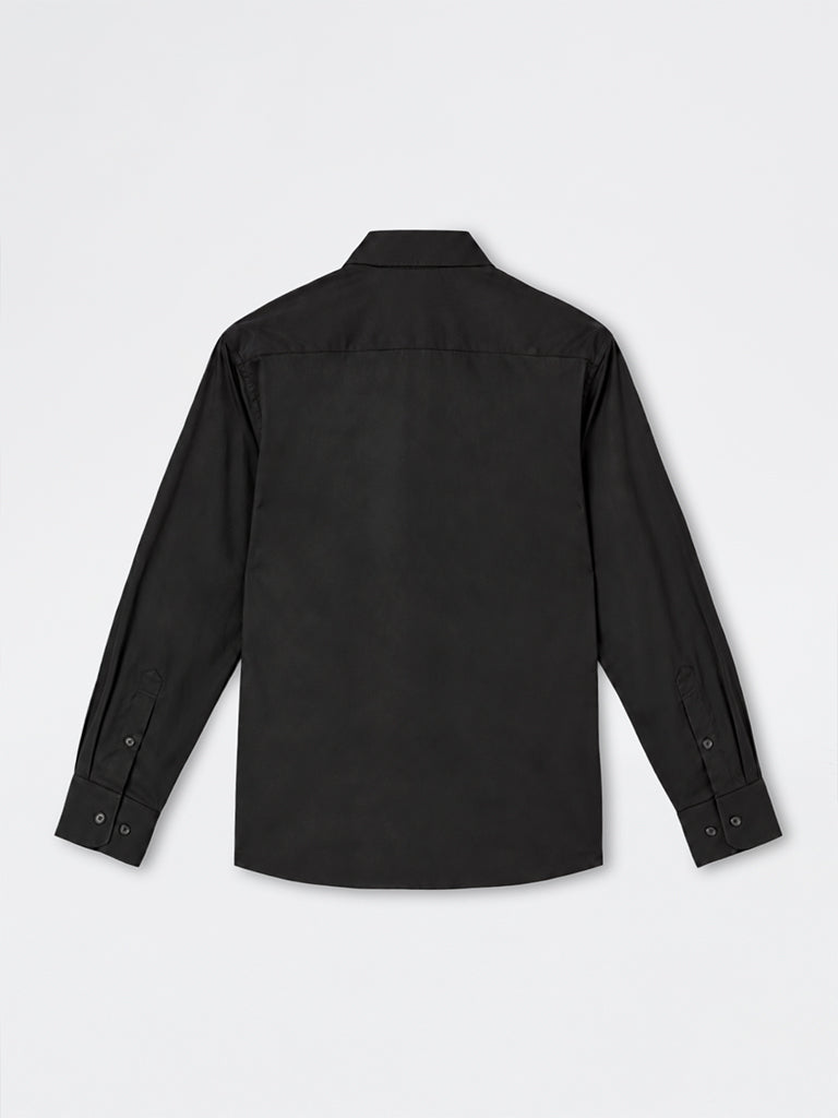WES Formals Black Solid Slim-Fit Cotton Shirt
