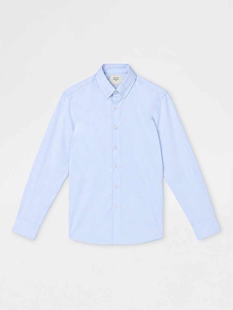 WES Formals Blue Solid Slim-Fit Cotton Shirt