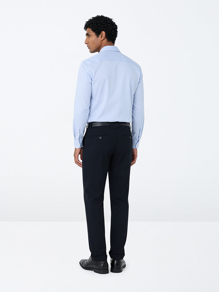WES Formals Blue Solid Slim-Fit Cotton Shirt
