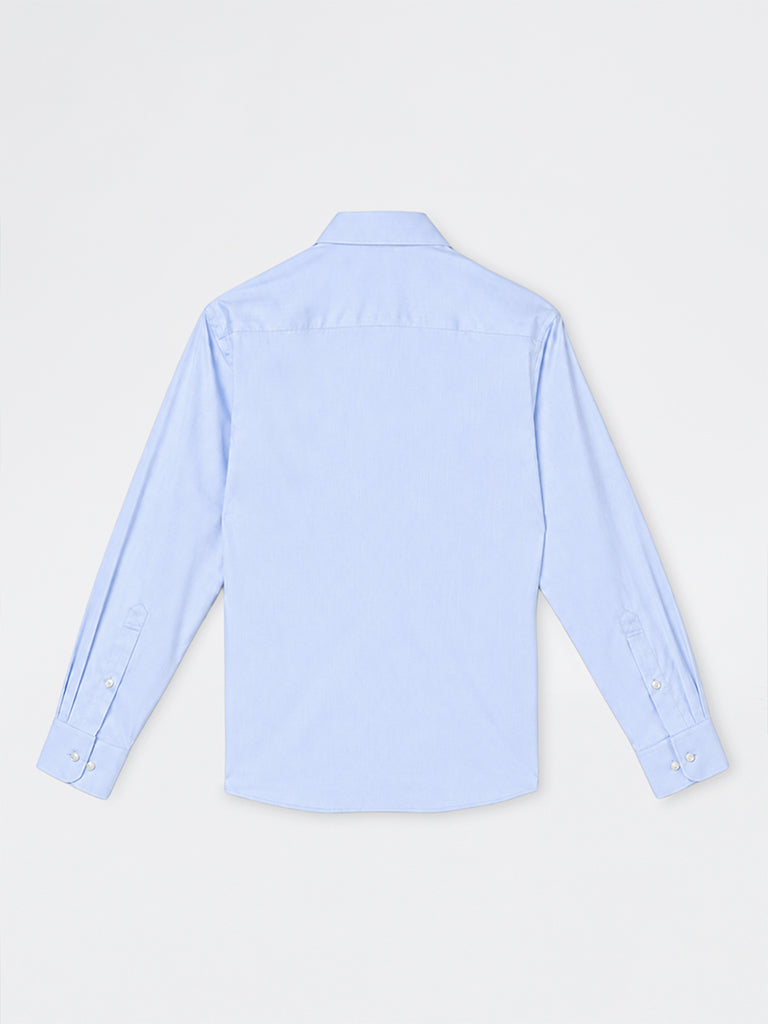 WES Formals Blue Solid Slim-Fit Cotton Shirt