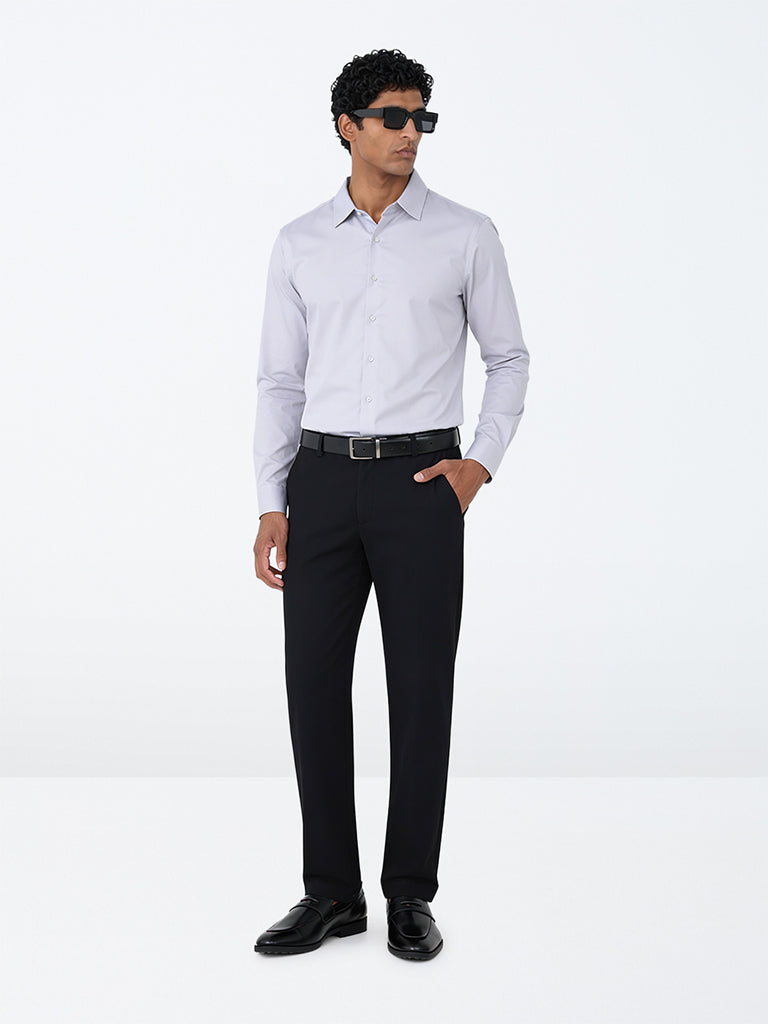 WES Formals Grey Solid Slim-Fit Cotton Shirt