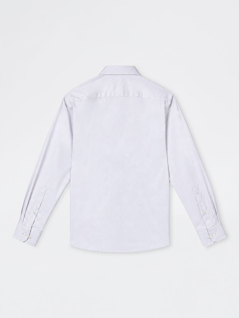 WES Formals Grey Solid Slim-Fit Cotton Shirt