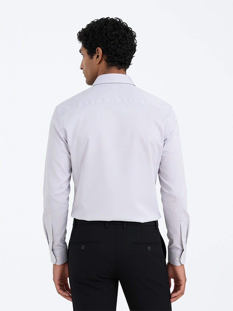 WES Formals Grey Solid Slim-Fit Cotton Shirt