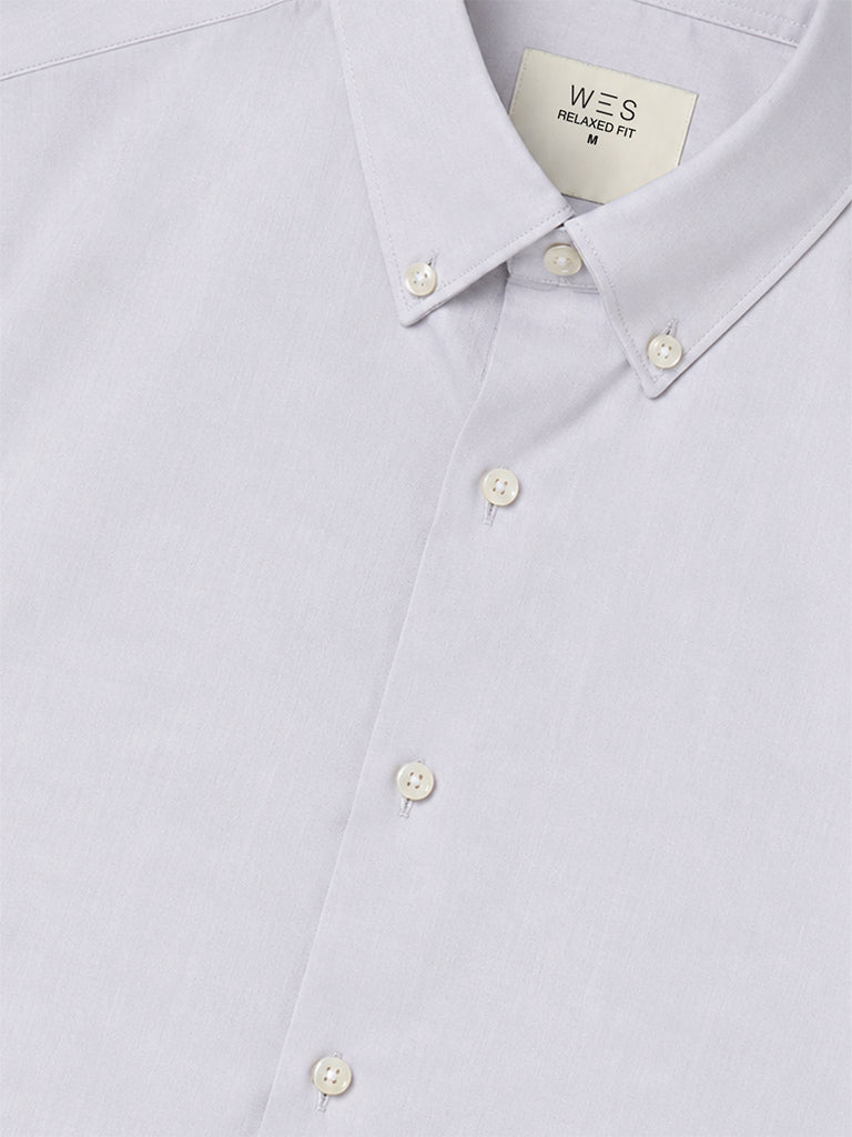 WES Formals Grey Solid Slim-Fit Cotton Shirt