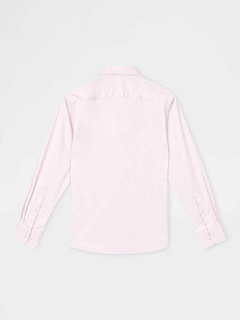 WES Formals Light Pink Solid Slim-Fit Cotton Shirt