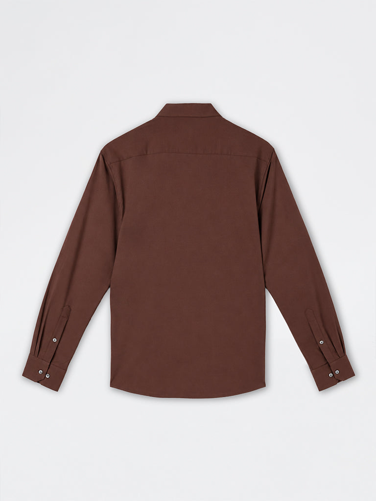 WES Formals Dark Brown Solid Slim-Fit Shirt