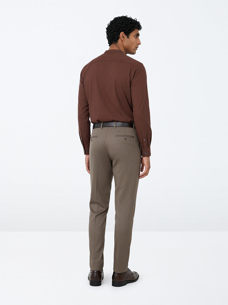 WES Formals Dark Brown Solid Slim-Fit Shirt