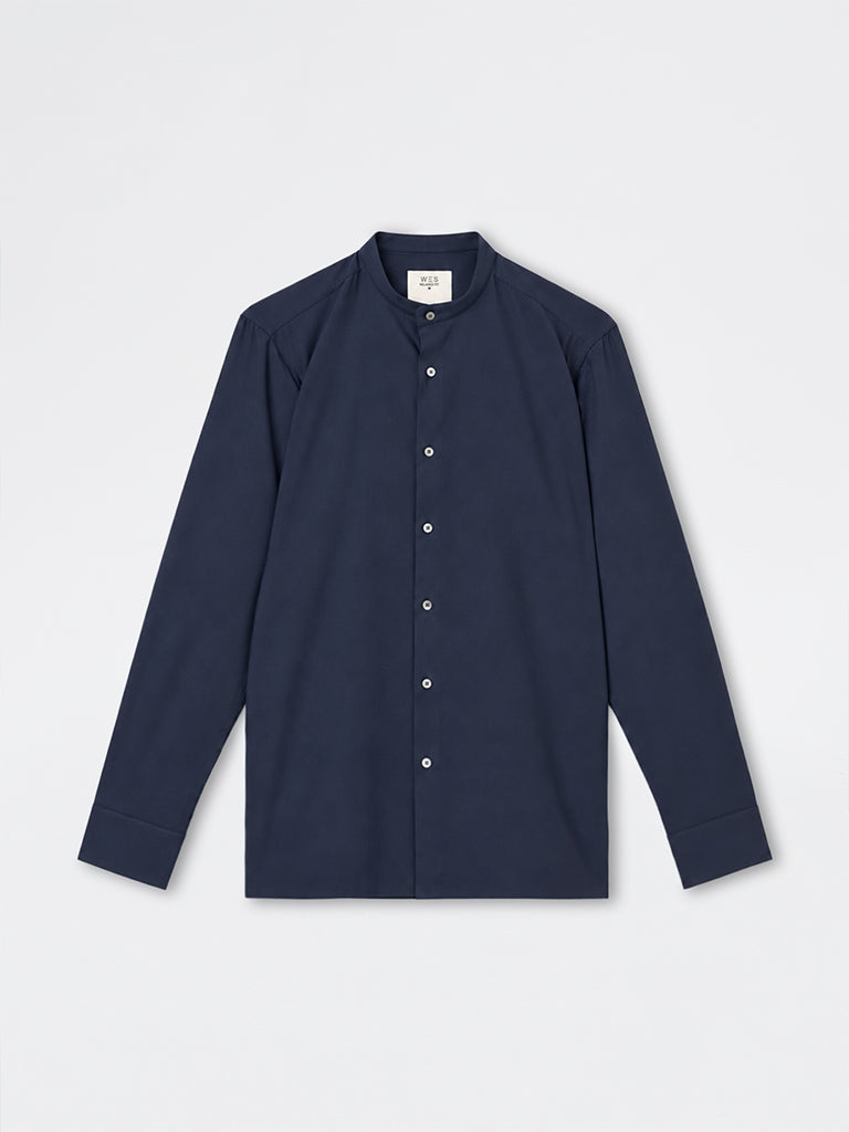 WES Formals Navy Solid Slim-Fit Shirt