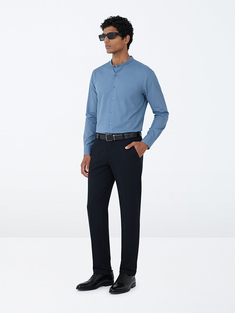 WES Formals Dusty Blue Solid Slim-Fit Shirt