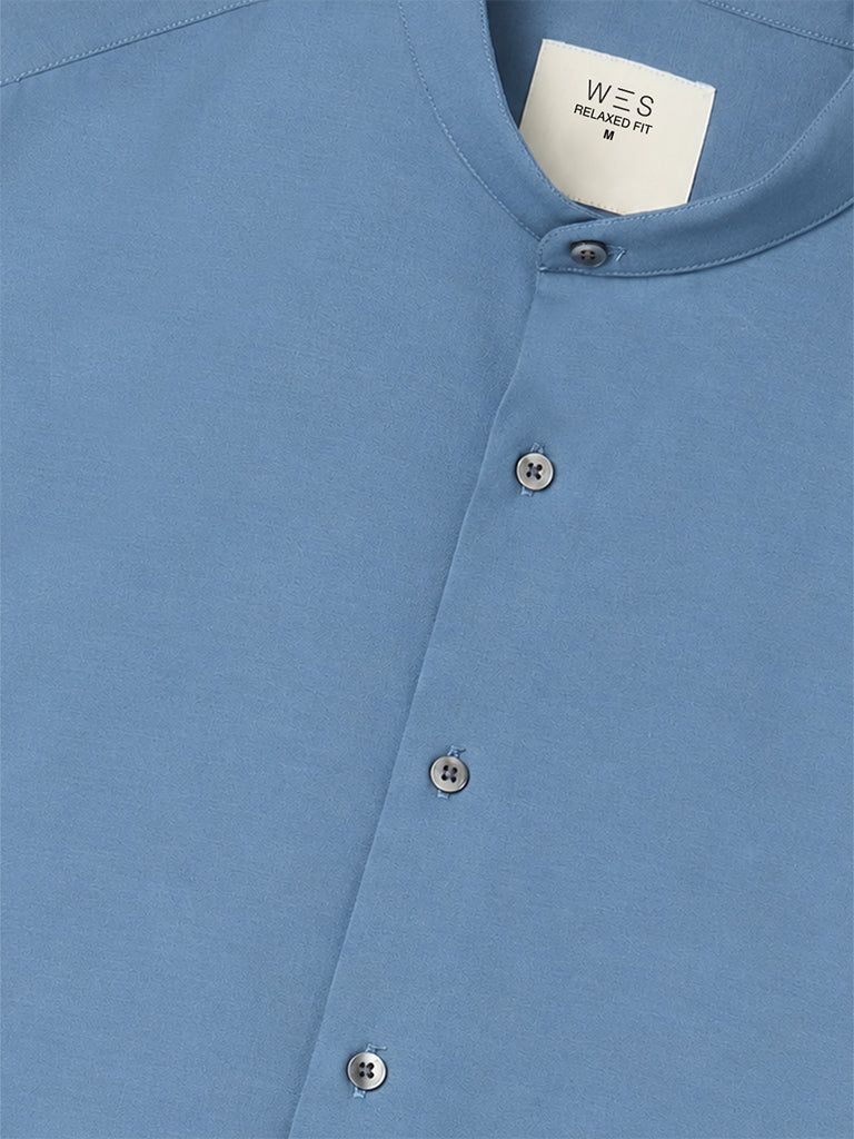 WES Formals Dusty Blue Solid Slim-Fit Shirt