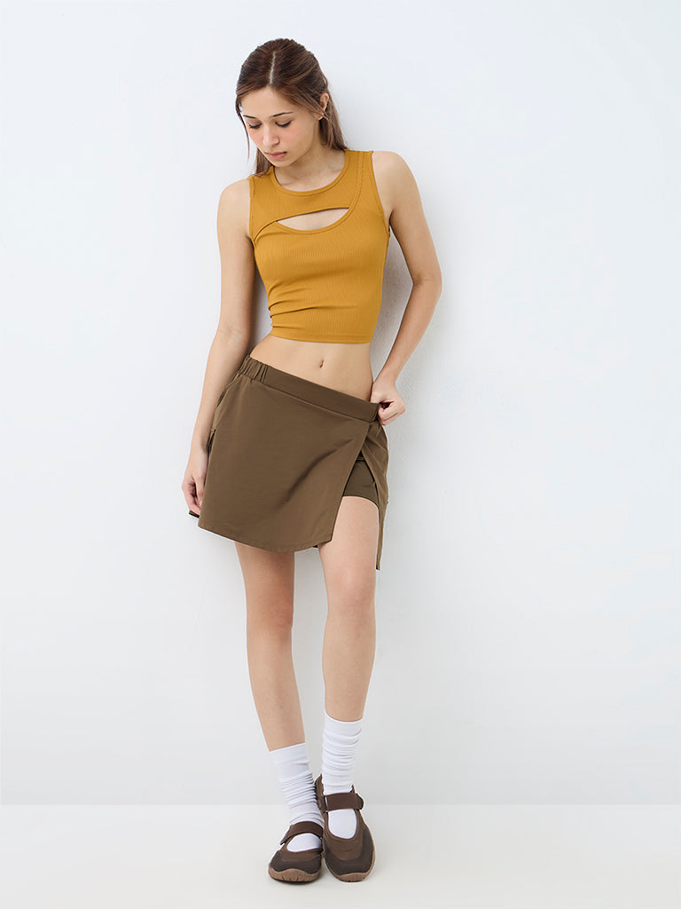 Nuoflexx Mustard Cut-Out Detail Ribbed Top