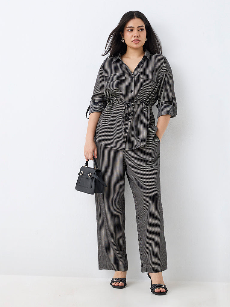 Gia Black Striped Tie-Up Blouse
