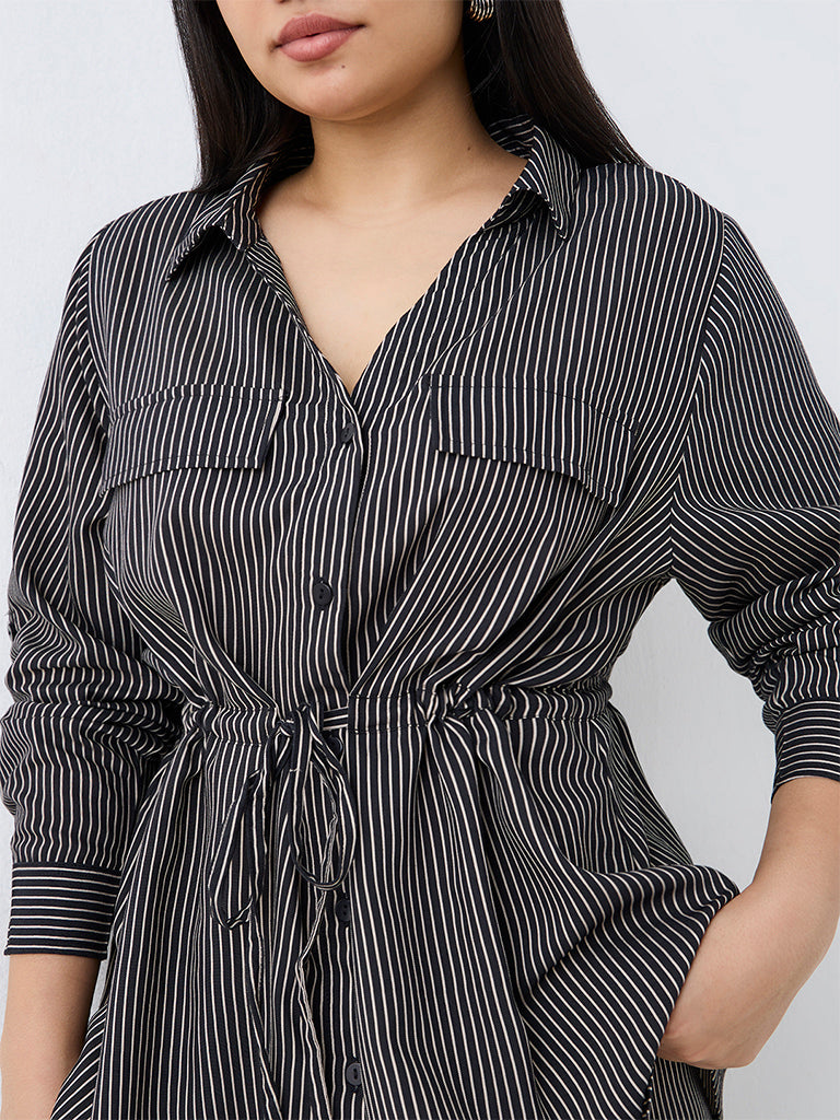 Gia Black Striped Tie-Up Blouse