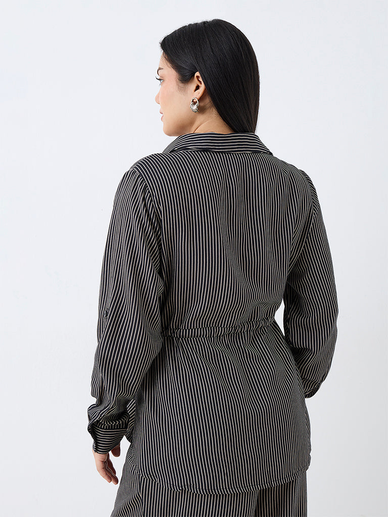 Gia Black Striped Tie-Up Blouse