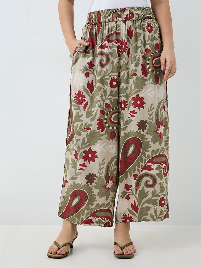 Diza Green Paisley Printed Pants