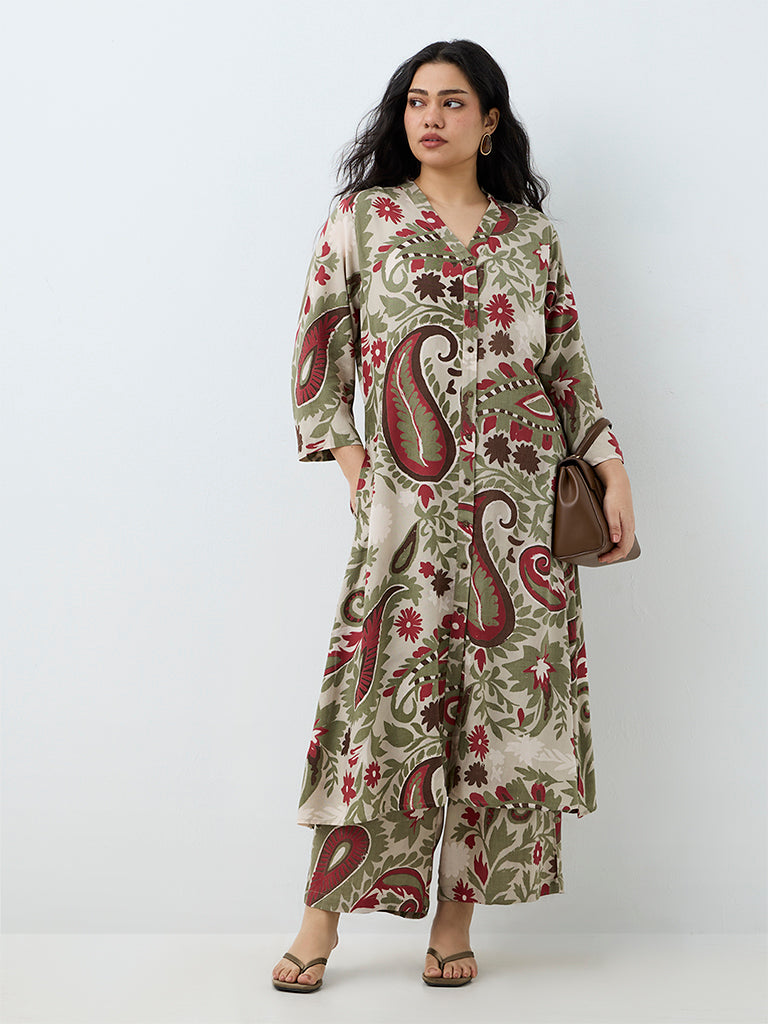 Diza Green Paisley Printed Pants