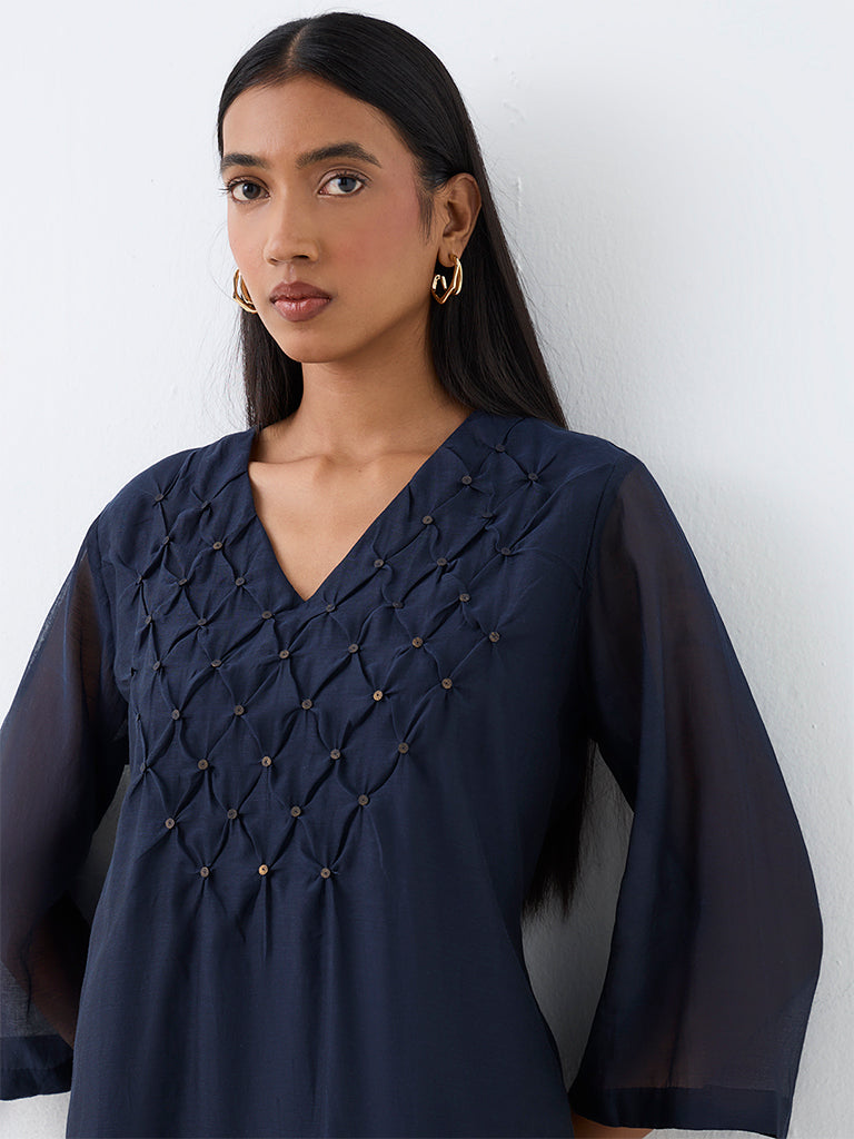 Zuba Indigo Pintuck Design Cotton-Blend Tunic