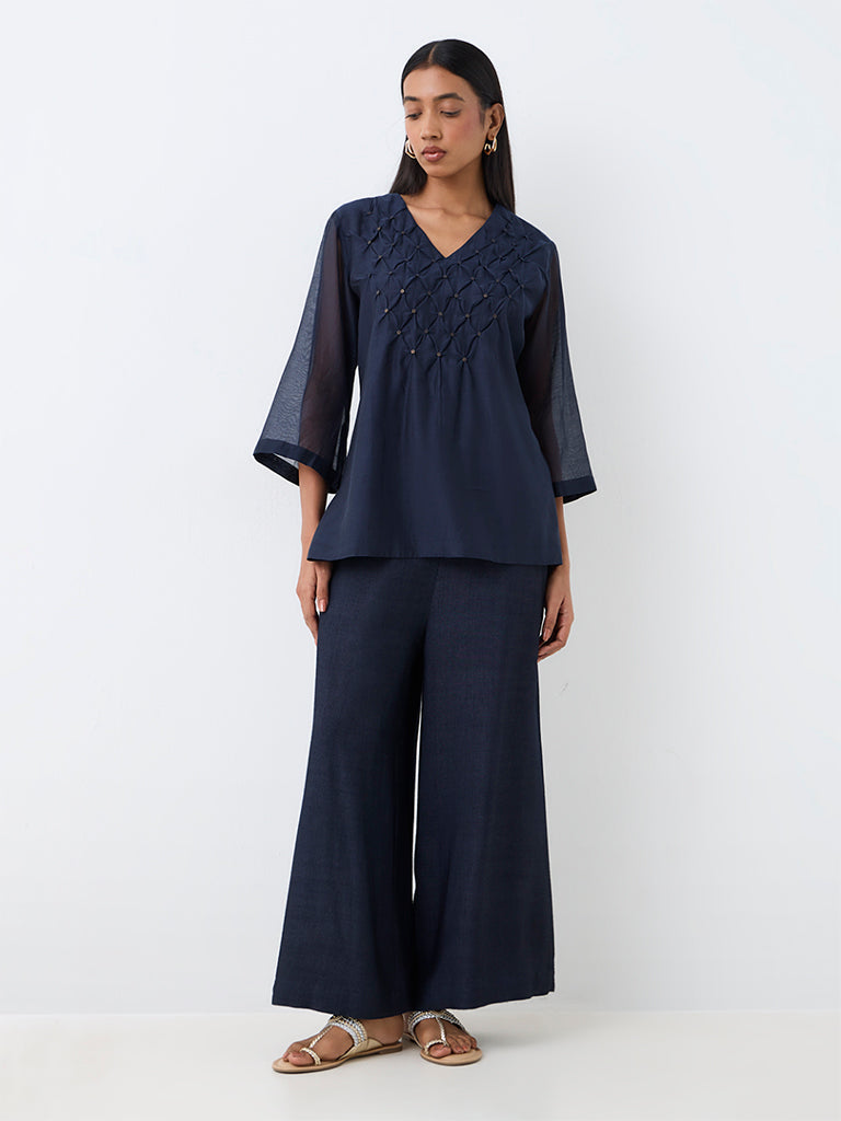 Zuba Indigo Pintuck Design Cotton-Blend Tunic