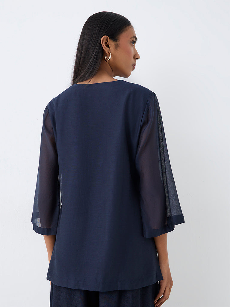 Zuba Indigo Pintuck Design Cotton-Blend Tunic