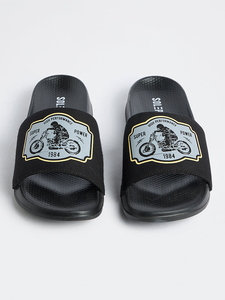SOLEPLAY Black Graphic Printed Pool Slides