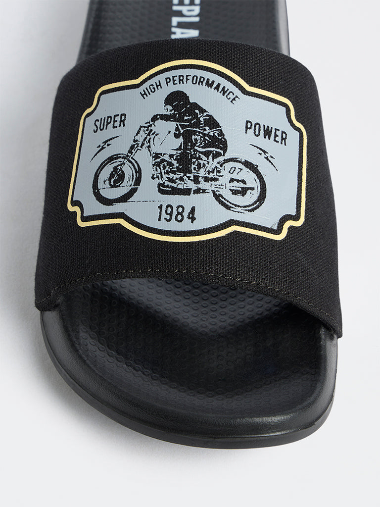 SOLEPLAY Black Graphic Printed Pool Slides