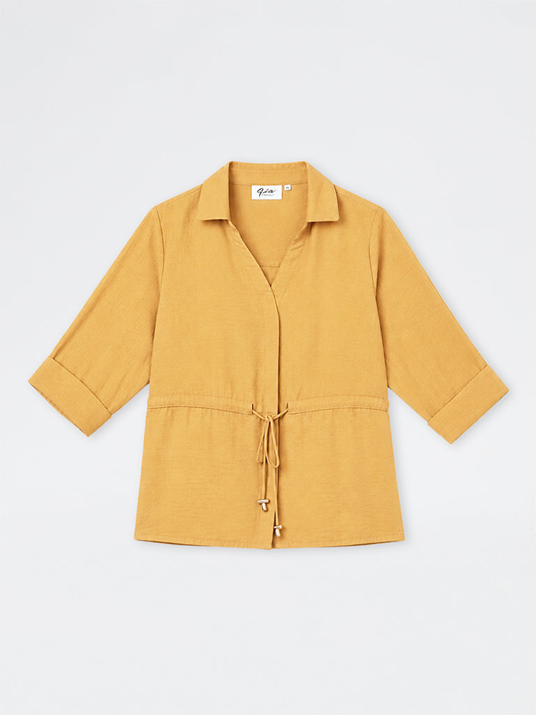 Gia Orange Drawstring-Detail Blouse