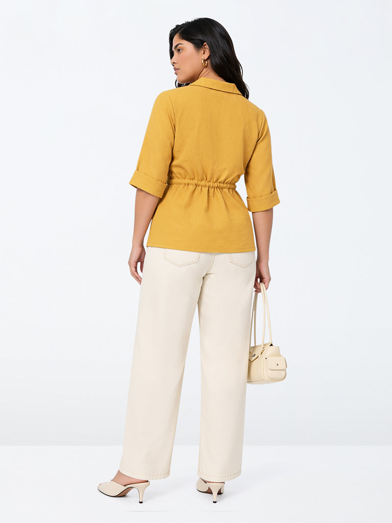 Gia Orange Drawstring-Detail Blouse