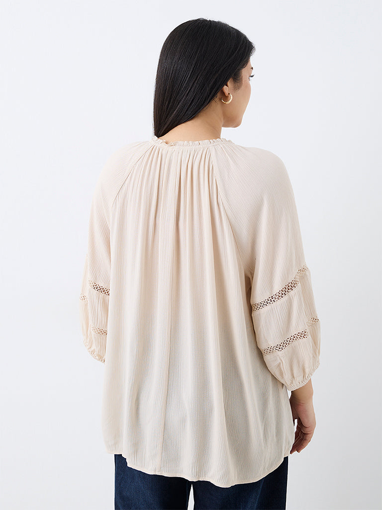 Gia Cream Lace Detail Tie-Up Detail Blouse