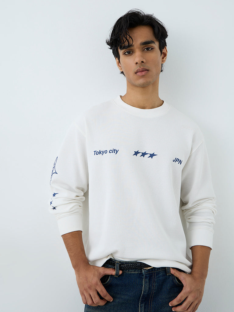 Nuon White Waffle-Textured Relaxed-Fit T-Shirt