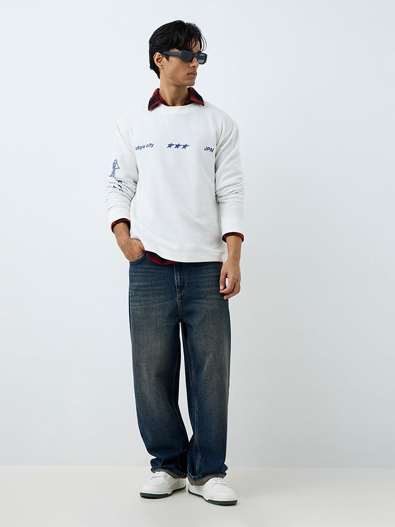 Nuon White Waffle-Textured Relaxed-Fit T-Shirt