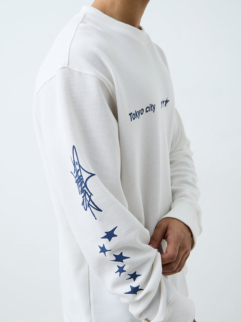 Nuon White Waffle-Textured Relaxed-Fit T-Shirt