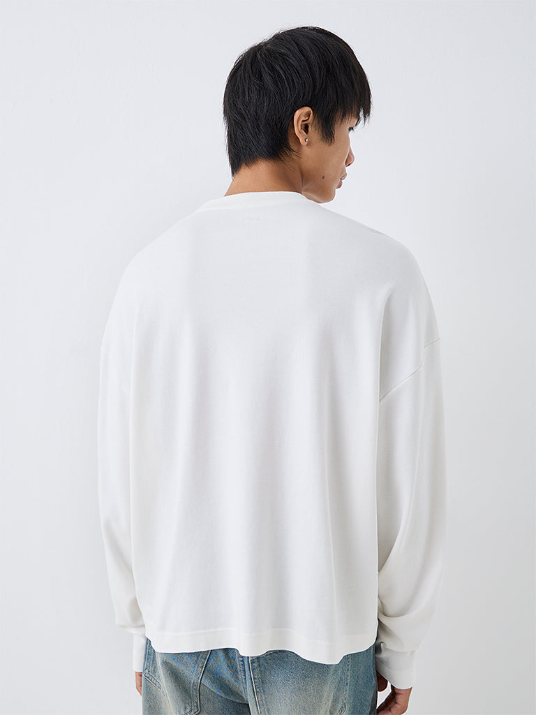 Nuon Off-White Solid Oversized-Fit Cotton Sweatshirt