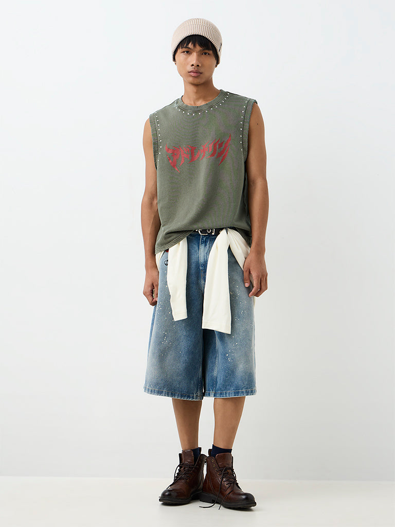 Nuon Olive Graphic Printed Relaxed-Fit Cotton T-Shirt