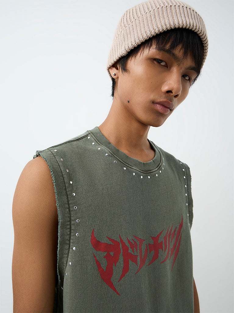 Nuon Olive Graphic Printed Relaxed-Fit Cotton T-Shirt